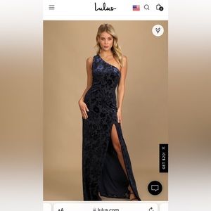 Marvelous Moi Navy Blue Burnout Velvet One-Shoulder Maxi Dress